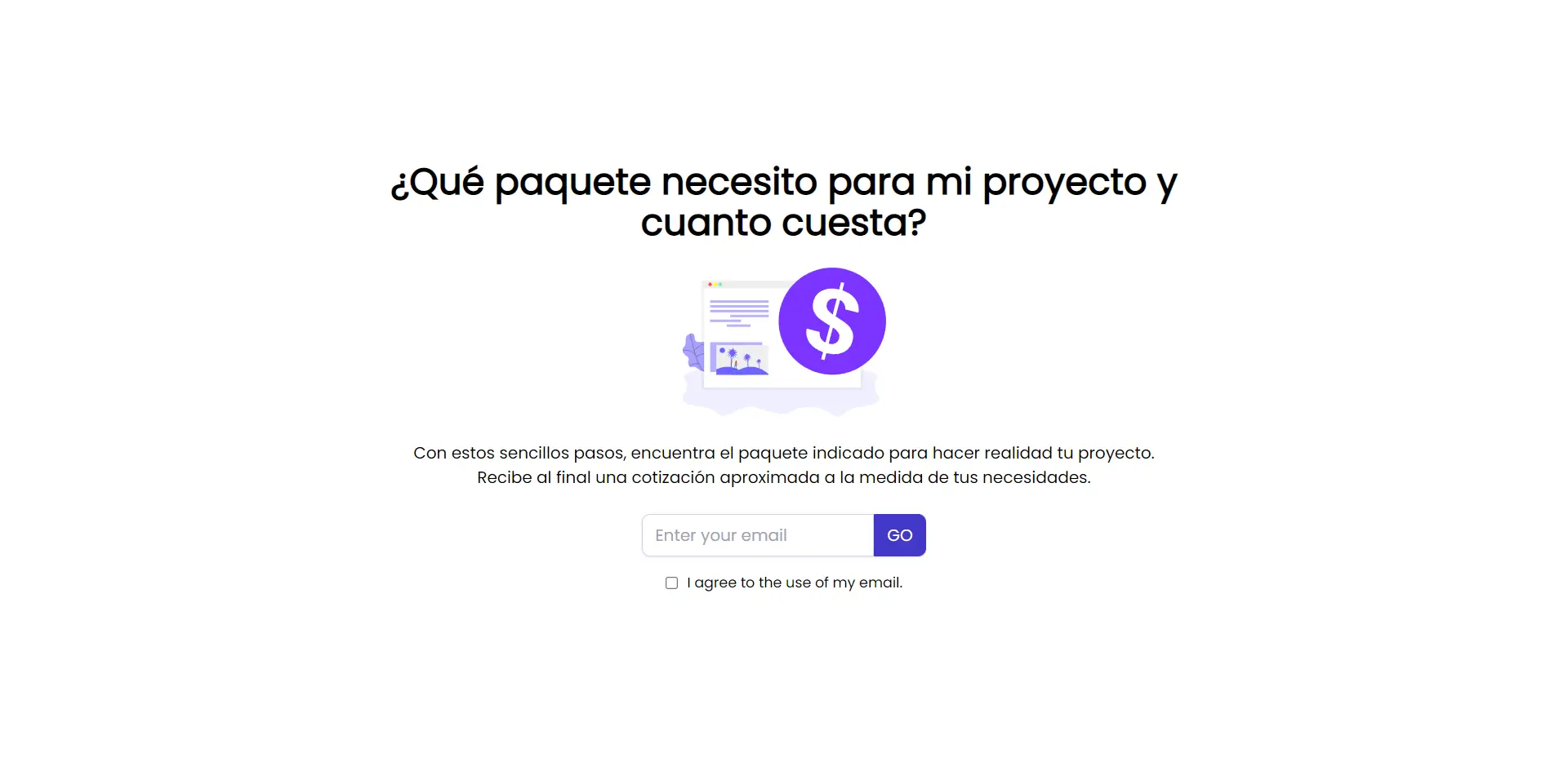 puede ser una imagen que dice qué paquete necesito para mi sitio web y cuánto cuesta