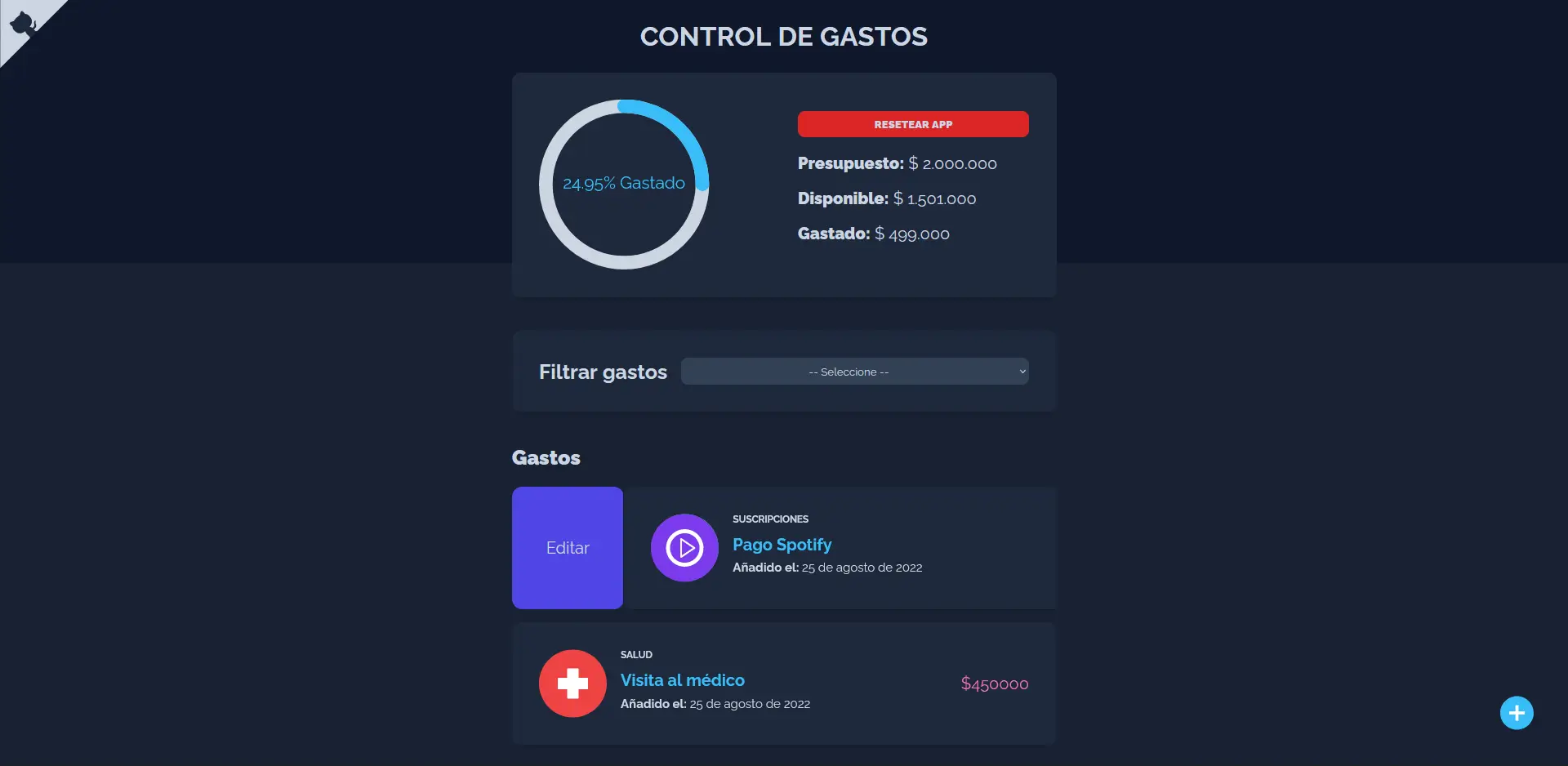 puede ser una imagen que contiene una captura de pantalla de un sitio web que dice control de gastos